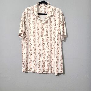 Flaneur Homme White‎ Cotton Flower Print Men's Shirt Large